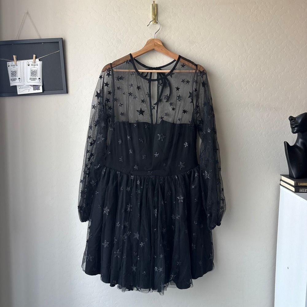 Lirika Matoshi Dress Tulle Mini Glitter Star Long Sleeve Mini Dress Size XL - Picture 2 of 9